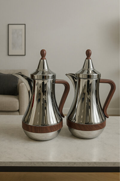 South house دلة فضية من الفولاذ المقاوم للصدأ مع لمسة خشبية فاخرة