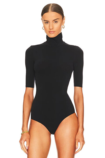 MetuCA Women's Black Turtleneck Short Sleeve Double Layer Thong Cut Sandy Bod...