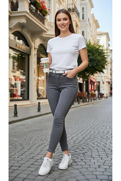 geenz manifacture Жіночі синьо-сірі джинси Ngbutika Full Likralı з високою талією (СКОРОЧУЮЧІ)