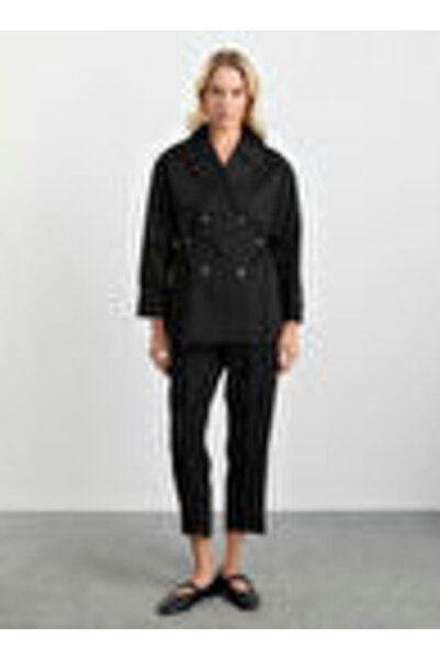 Selen Siyah Kadın Standart Trençkot 25KSL9520