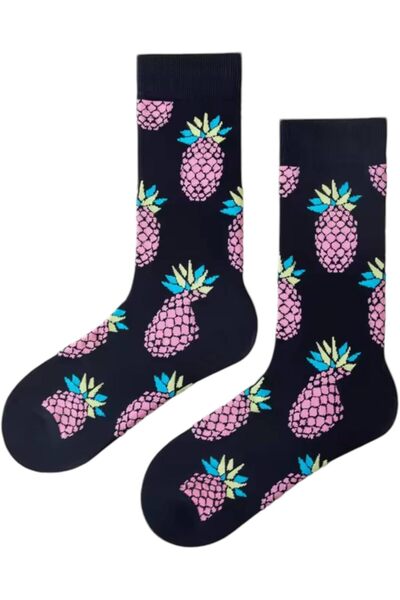 golden pineapple LYF STILE Pineapple Novelty Socks - Black Cotton Blend, Unisex UK 5-11, One Pair