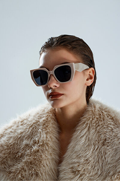 miii Retro Cat Eye Cream Patterned Women's Sunglasses