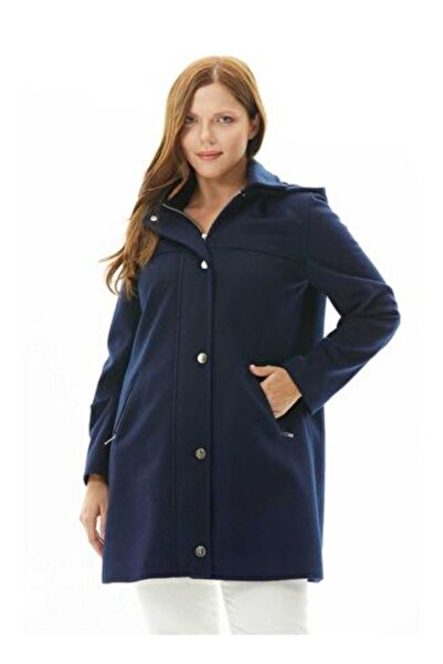 Selen Lacivert Kadın Kapüşon Normal Düz Kaban 24KSL9404-BB