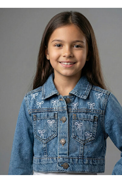 Sercino جاكيت جينز قصير من القطن مطرز بفيونكة ومرصع بالأحجار