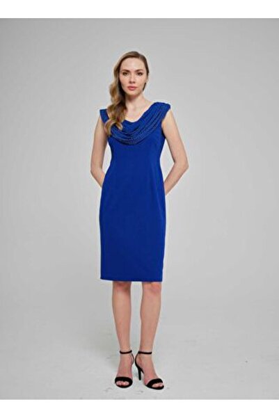 Selen Mavi Kadın Degaje Taşlı Elbise 25YSL7644
