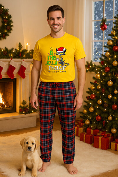 MVRDAR Set pijamale barbati bumbac Colectia Grinch Christmas, sarbatori de Cr...