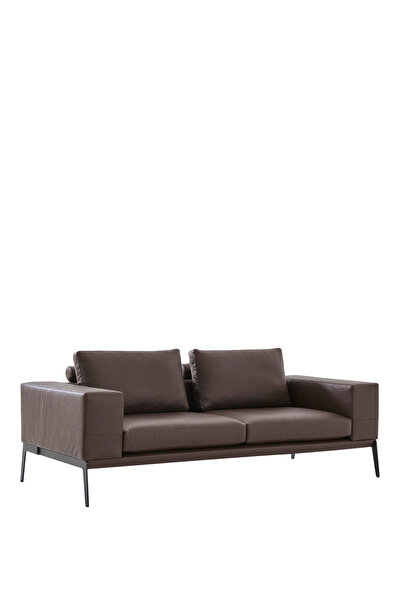 BEKALIVING Espina Kahverengi Deri Metal Ayaklı İkili Kanepe