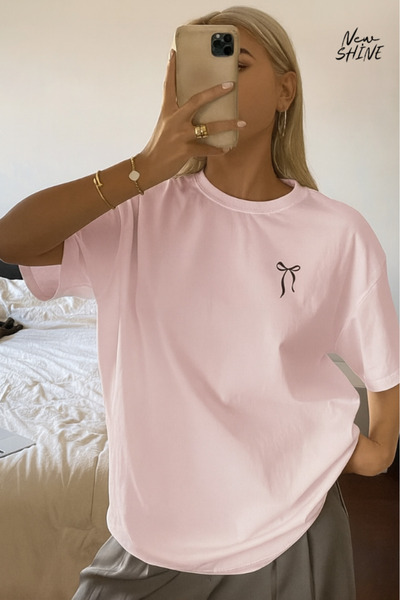 New Shine Tricou oversize cu imprimeu cu fundă