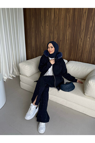 Elfin Three Thread Stone Fur Suit Navy Blue