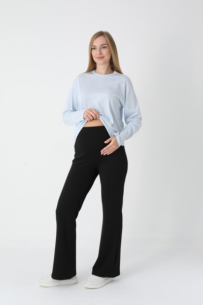 BLACKMORE Women's Blue High Waist Cotton Long Sleeve Maternity Tracksuit Set