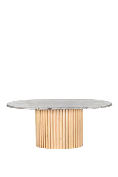 Ananas Docia Serisi Raw Traverten Meşe Oval Orta Sehpa