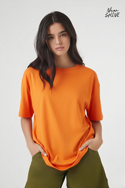 New Shine تي شيرت غير مطبوع كبير الحجم للجنسين