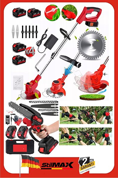 stilmax 4 Lityum Bataryalı Akü Dahil Teleskopik Uzatmalı Ot Çayır Çim Biçme +...