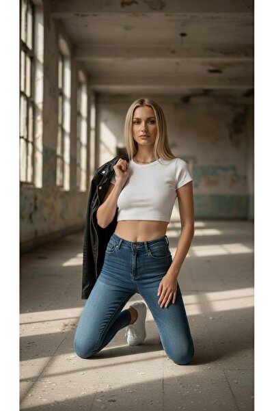 geenz manifacture Women's Mustache Navy Blue Ngbutika Full Stretch Fabric High Waist Skinny Jean Trousers (Recovery)