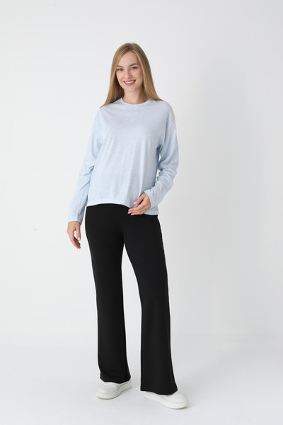 BLACKMORE Women's Blue High Waist Cotton Long Sleeve Maternity Tracksuit Set