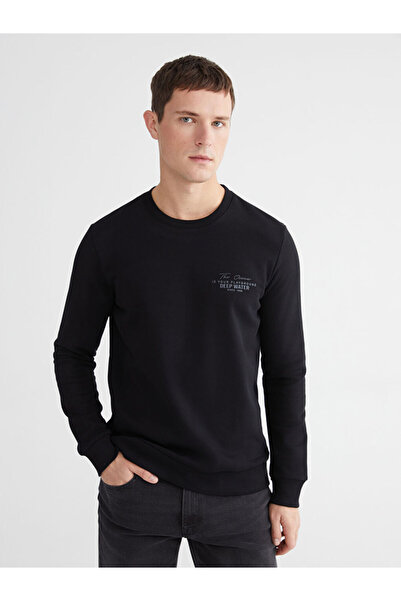 LC Waikiki Lcwaikiki Classic Black Crew Neck Men's Thick Sweatshirt
