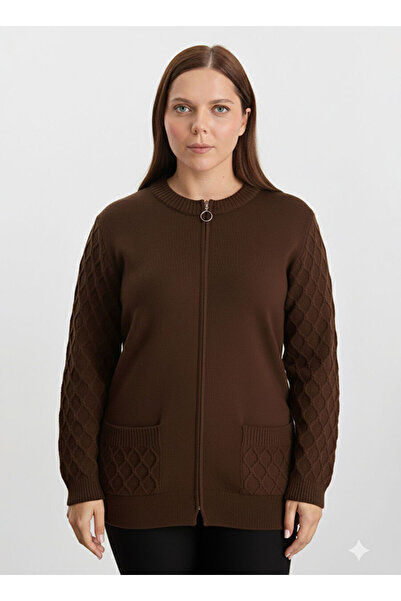 Selen Kahverengi Kadın Bisiklet Yaka Normal Baklava Hırka 25KSL4170