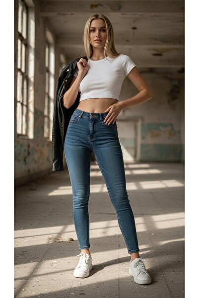 geenz manifacture Women's Mustache Navy Blue Ngbutika Full Stretch Fabric High Waist Skinny Jean Trousers (Recovery)