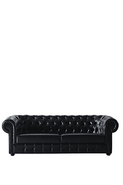 BEKALIVING Mozart Siyah Deri Chester Kanepe