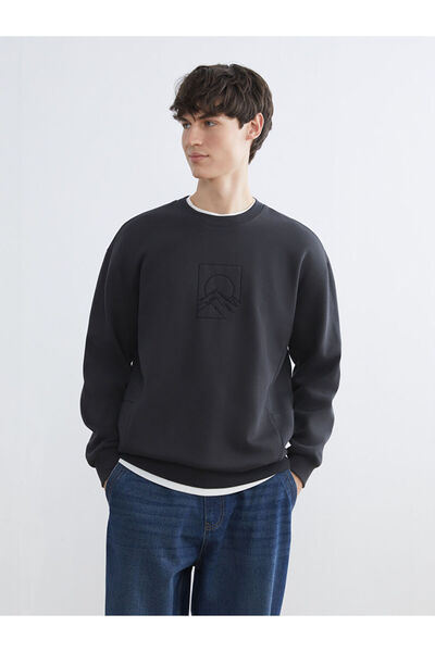 LC Waikiki Rmz Gi̇yi̇m Farkiyla Zero Roba Collar Printed Men's Thick Sweatshirt