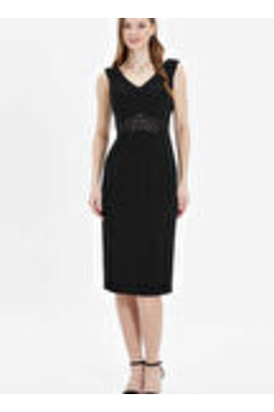 Selen Siyah Kadın V Payetli Elbise 25YSL7584