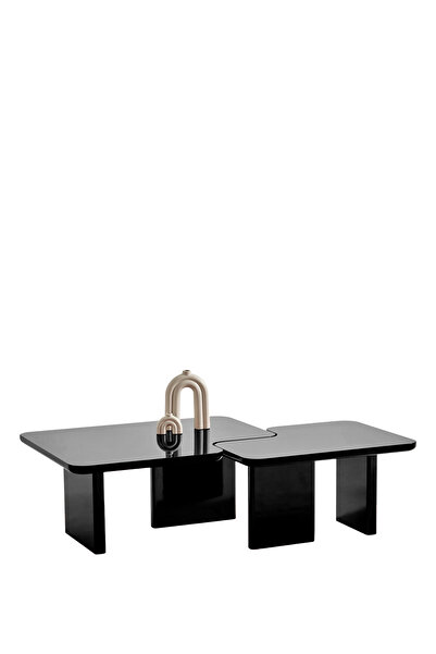 BEKALIVING Murphy Puzzle Siyah Ahşap İkili Orta Sehpa