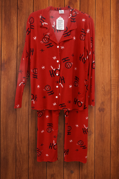 Manolya Kış/Yılbaşı Temalı Uzun Kollu Kırmızı Pijama Takımı