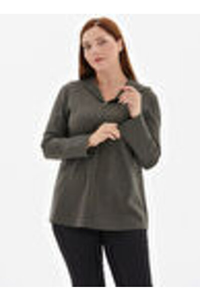 Selen Haki Kadın Troklu Normal Bluz 25KSL8249