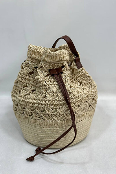 Qualia Butik Women's Straw Knitted Leather Strap Shoulder Bag