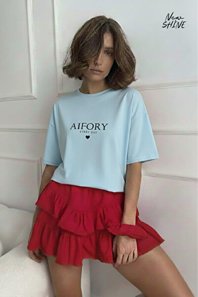 New Shine تي شيرت Aifory Every Day مطبوع قصة فضفاضة