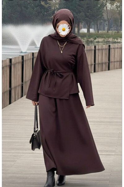 inci wears Women's Suede Skirt Suit Dark Brown