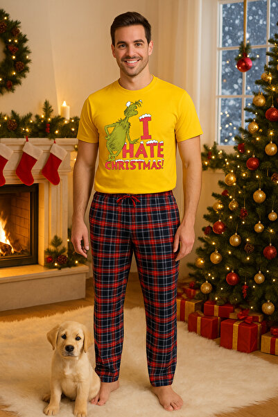 MVRDAR Set pijamale barbati bumbac Colectia Grinch Christmas, sarbatori de Cr...