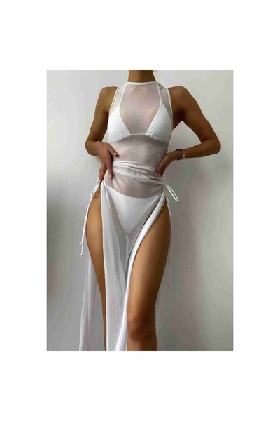 PERLMUTT Tulle Pareo Beach Dress White