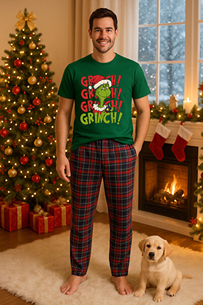 MVRDAR Set pijamale barbati bumbac Colectia Grinch Christmas, sarbatori de Cr...