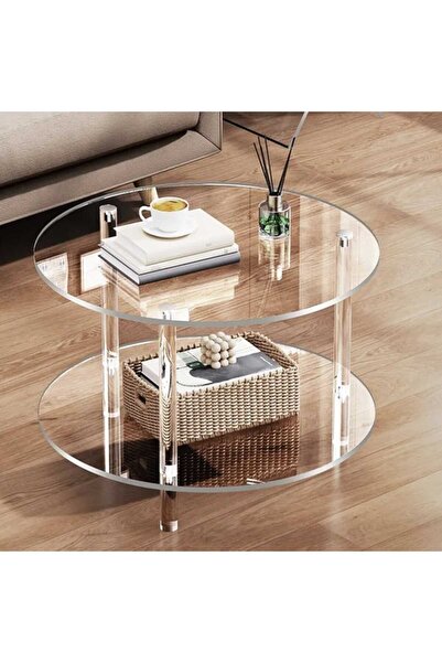 Pleksiarts Şeffaf Pleksi Yuvarlak Orta Sehpa