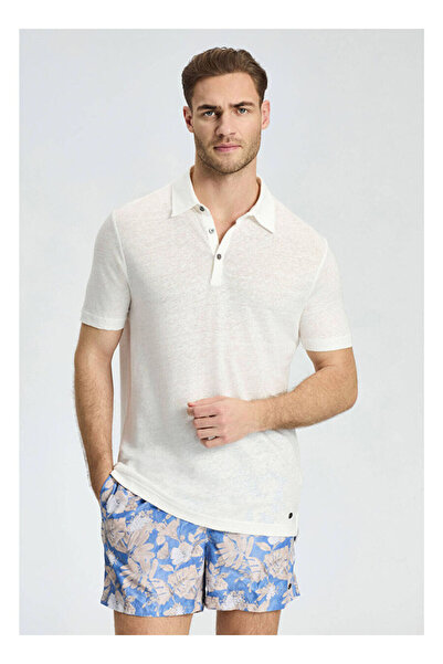Hemington Saf Keten Beyaz Polo Yaka T-Shirt