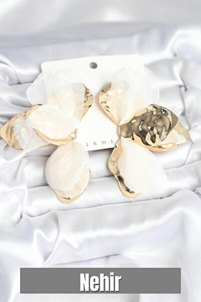 Nehir أقراط نسائية من النحاس باللون الذهبي والأبيض من التول على شكل زهرة اللو...