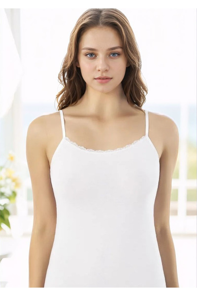 Loule Women's 3-Pack String Strap Viscose Tank Top - Collar with Lace Trim 93% Viscose Stretch Fabric