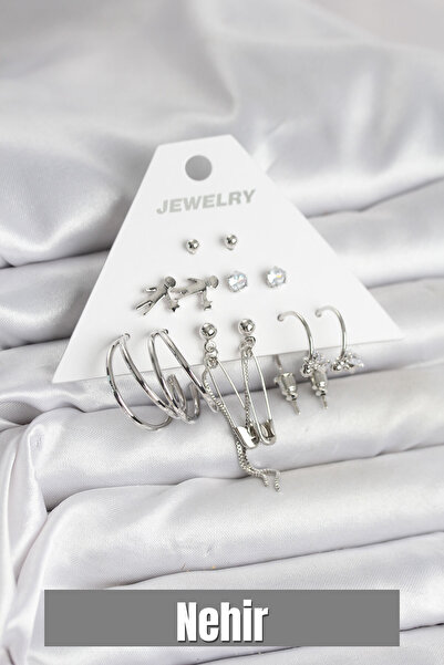 Nehir طقم أقراط نسائية مكون من 6 قطع من النحاس الفضي هدية لعيد الحب والأمهات ...