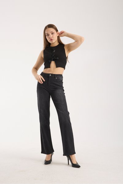 Eseclass SİYAH BAGGY TAŞLI TREND ŞIK PANTOLON