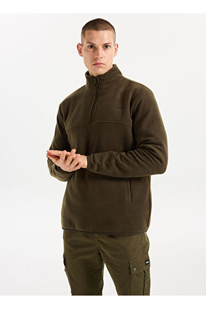 Jeep Haki Erkek Dik Relaxed Düz Polar Sweatshırt C4WM-SWT4201