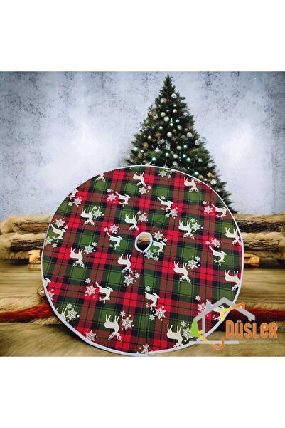 DÜŞLER EV TEKSTİLİ Kırmızı Yeşil Geyikli Halı, Yılbaşı Ağacı Altı Örtüsü, Yen...