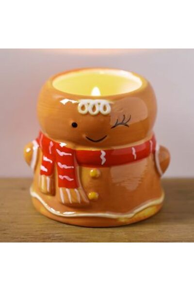 Craciun White Linen Scented Candle Ceramic Holder Gingerbread Man Ø6.5x8cm