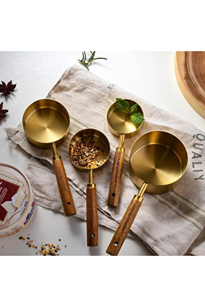 Skygo 4-Piece Wooden Handle Measuring Spoon Set Gold