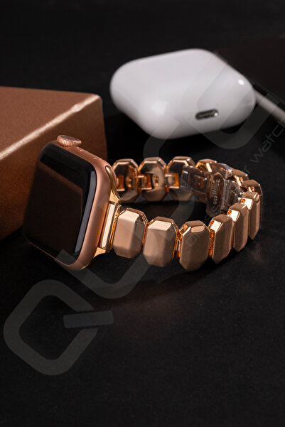 Quse Onyx Steel Band Compatible with Apple Watch – Rose Gold – Series 10/11 42mm & 41Mm/40Mm/38Mm