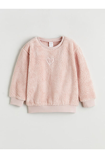 LC Waikiki Lcw Kidsgirl's Plush Sweatshirt with Heart Embroidery