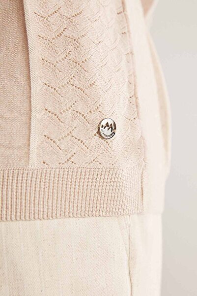 Hemington Ajur Örgü Detaylı Krem Rengi Triko Polo