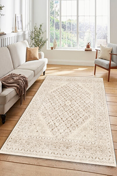Kessy Home Studio Persian Stil Krem Salon Halısı Makinede Yıkanabilir Kaymaz ...