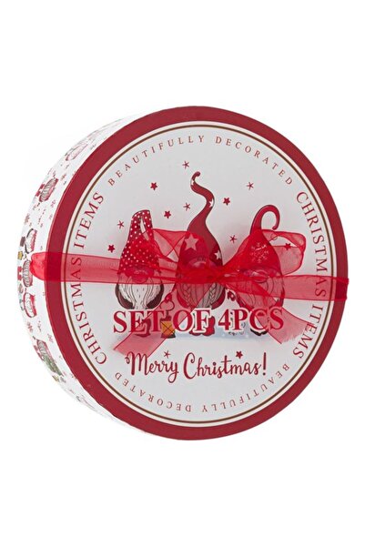 Callena Set of 4 Christmas porcelain plates, gnome design "Merry Christmas", white/red, 19 cm