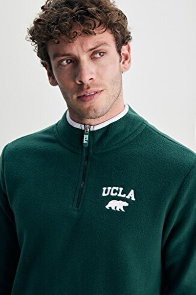 UCLA CORNING Yeşil Yarım Fermuarlı Nakışlı Polar Standard Fit Erkek Sweatshirt